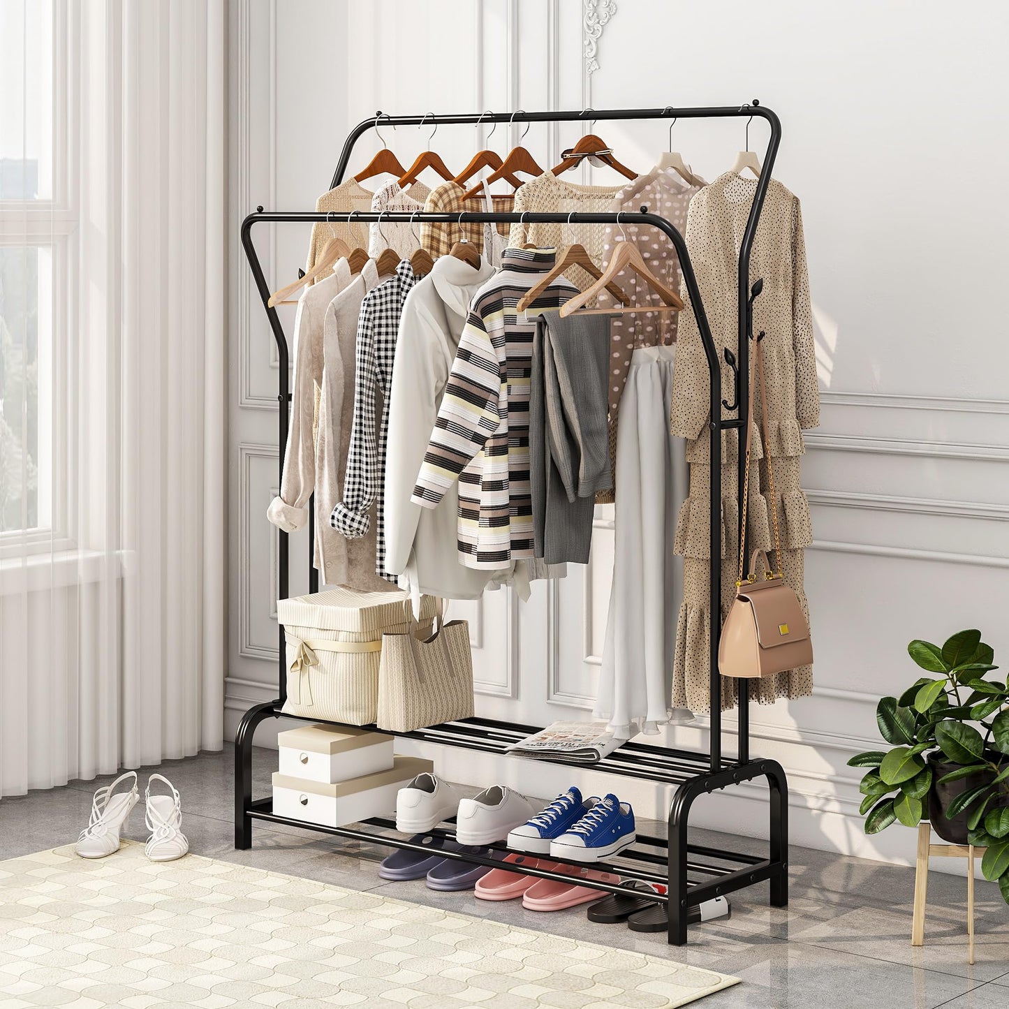 JURMERRY Metal Double Pole Clothes Rail