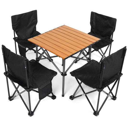 BELLE VOUS 5-Piece Black Camping Chair Table Set for Children