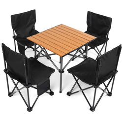 BELLE VOUS 5-Piece Black Camping Chair Table Set for Children