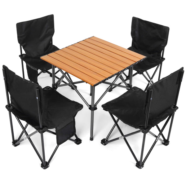 BELLE VOUS 5-Piece Black Camping Chair Table Set for Children
